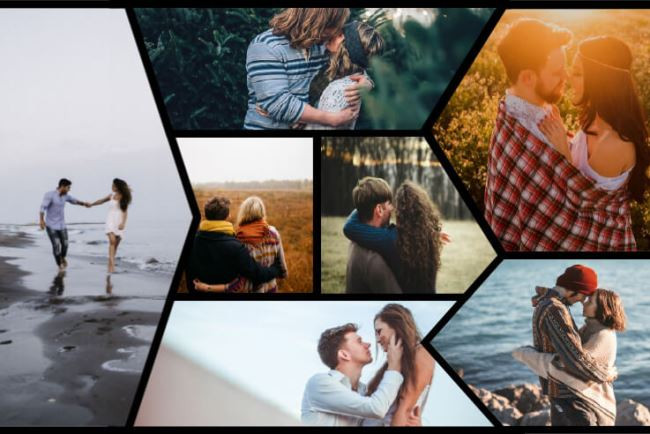 Фотография коллажа с поцелуем: взрослая женщина и мужчина в портрете.