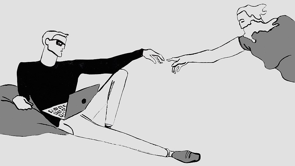 Человек с изображением лица и рук в художественной рисованной работе.