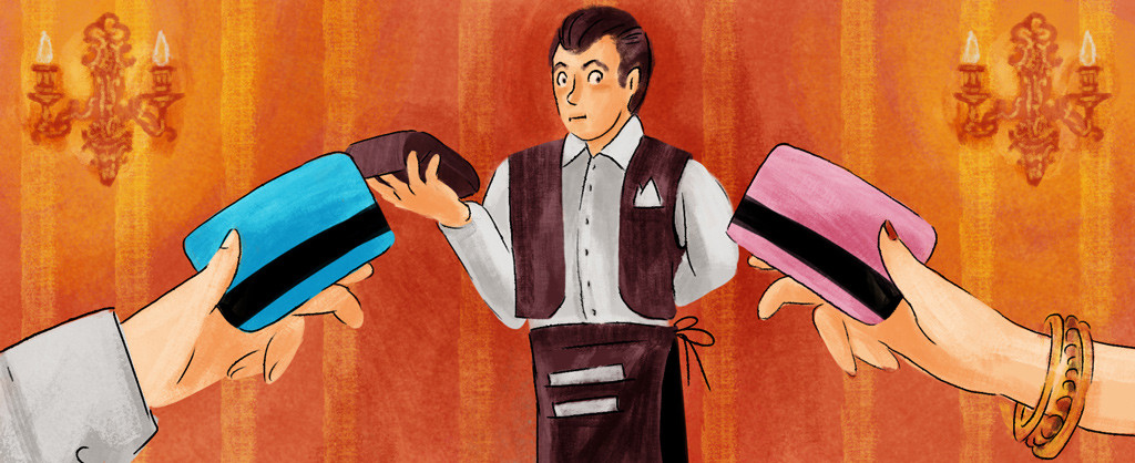 Мужчина в формальной одежде с кошельком в руке, взгляд направлен в камеру.