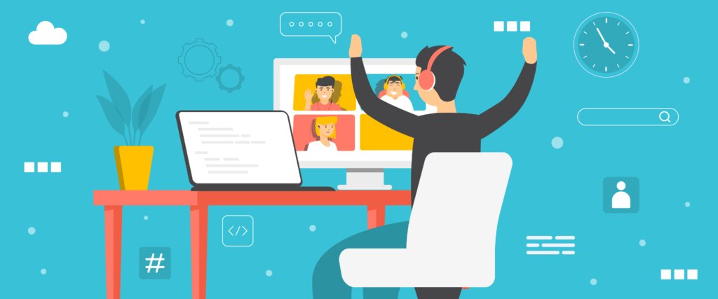 Персональный компьютер на столе с лэптопом, человек за работой.