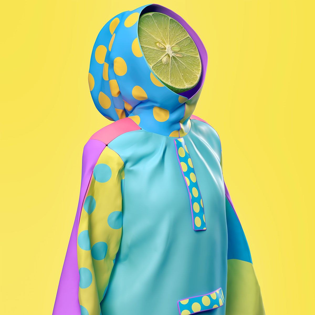 Женщина в шляпе с цитрусовым фруктом и пальто, держит продукты на рынке.