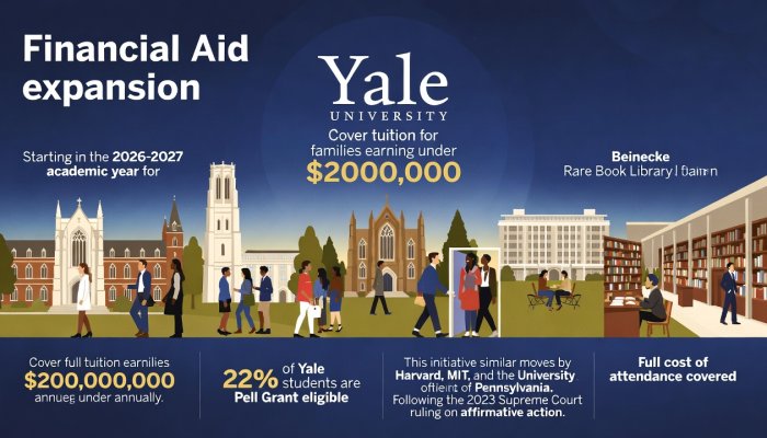 Yale Expands Financial Aid: Tuition-Free for More Families, Joining Elite Peers in Accessibility Push