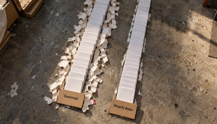Gumroad sau Shopify: la 1.000 de dolari, diferența poate ajunge la 86
