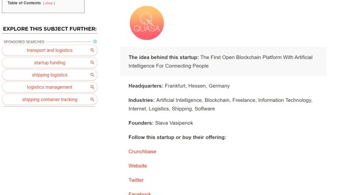 Quasa nominated as a top Shipping startup by Welp Magazine