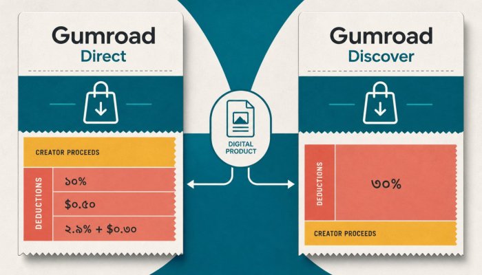 Gumroad-এ direct sale-ও সস্তা নয়—Discover ক্রেতায় কাটে ৩০%