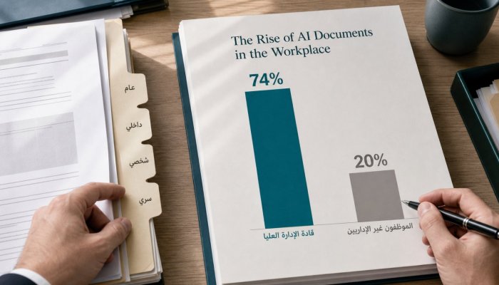 74% من المديرين يشاركون وثائق العمل مع AI، مقابل 20% من الموظفين