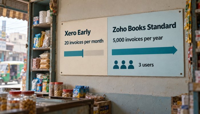 Xero یا Zoho Books؟ 20 ماہانہ انوائسز کے بعد سستا منصوبہ بدلتا ہے