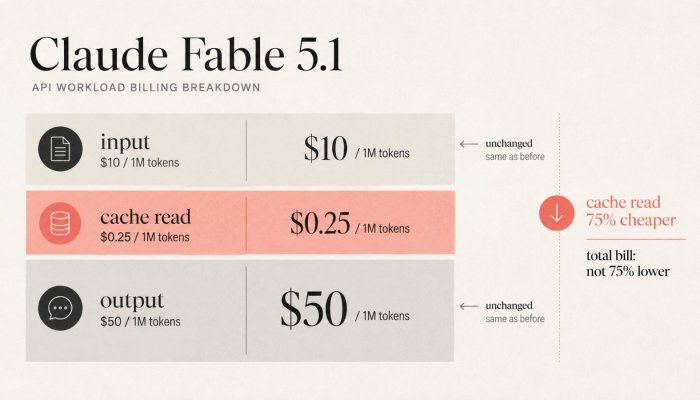 Claude Fable 5.1-এ cache read ৭৫% সস্তা—মোট বিল ততটা কমবে না