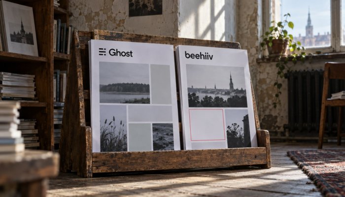 Ghost vai beehiiv: reklāmu rīki var atsvērt zemāku fiksēto maksu
