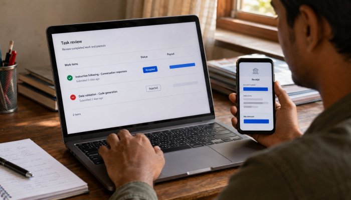 Mindrift भुगतान काम मंजूर होने पर ही—घंटे की दर असली कमाई नहीं