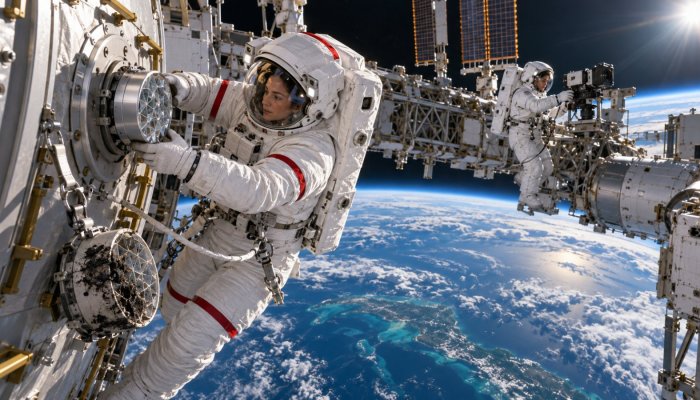 ISS-Außeneinsatz: Ein verschmutzter Reflektor musste für sichere Anflüge weichen