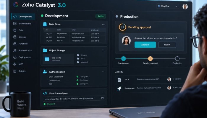 Zoho Catalyst 3.0 agent کو deploy بھی کرائے گا، production اختیار پھر بھی قابو میں