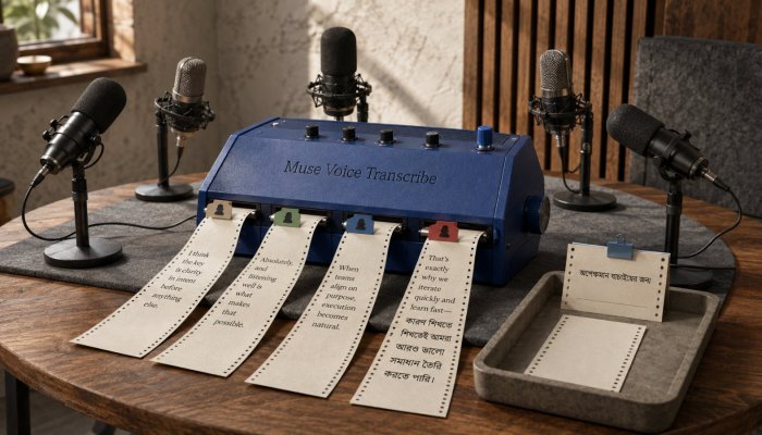 Muse Voice Transcribe কথার মাঝেই ভাষা বদল বোঝে—তবু বাংলা যাচাই হয়নি