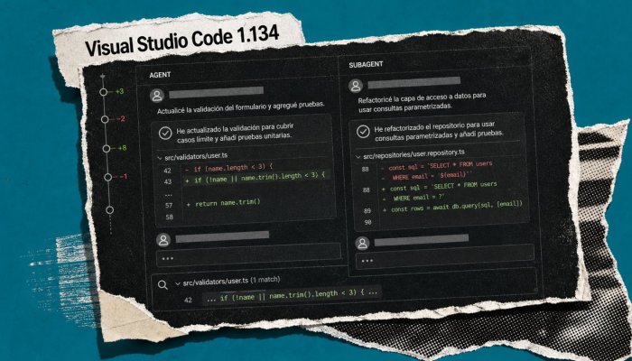VS Code 1.134 ordena los chats de agentes y deja comparar su trabajo
