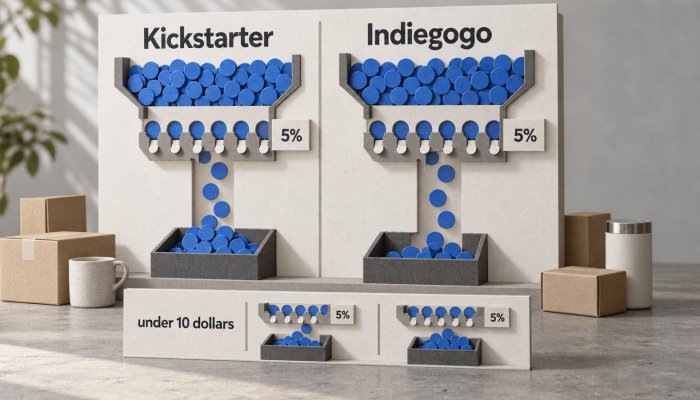 Kickstarter eða Indiegogo: sama 5% gjald felur ólíkan kostnað smáframlaga