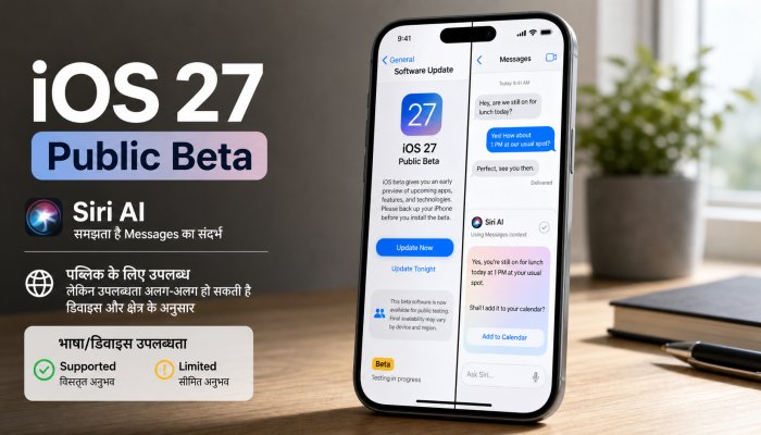 iOS 27 सार्वजनिक बीटा: Siri AI और जुलाई 2026 की ताज़ा स्थिति