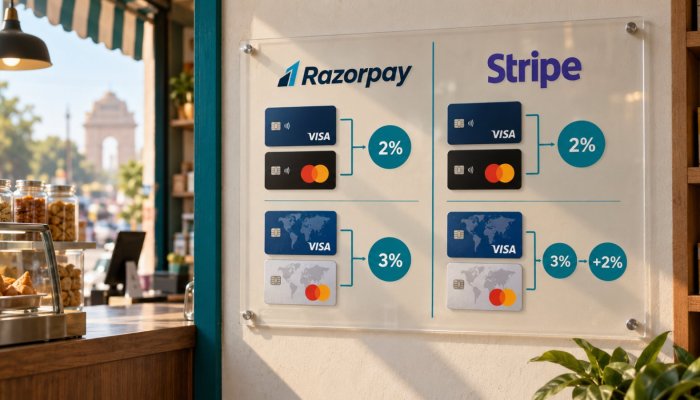 Razorpay या Stripe: 2% समान, विदेशी कार्ड पर अंतर खुलता है