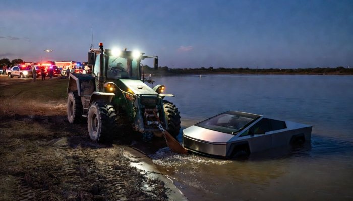 «Я просто тестировал Wade Mode»: 70-летний водитель утопил Cybertruck в озере и был арестован