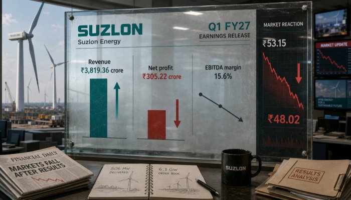 सुजलॉन एनर्जी Q1 FY27: राजस्व 23% बढ़ा, मुनाफा 6% घटा