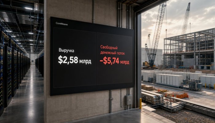CoreWeave удвоила выручку, но сожгла почти $5,74 млрд свободного потока