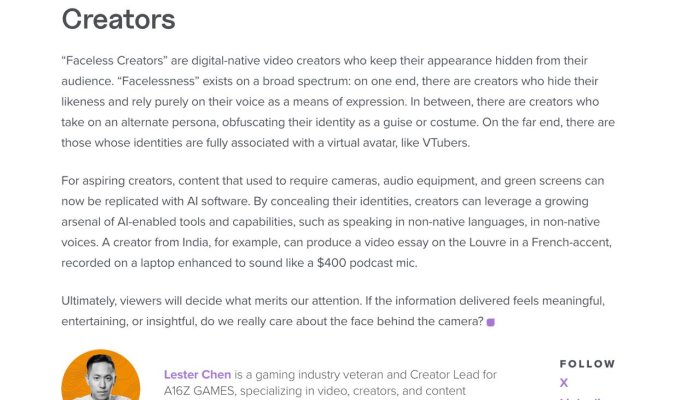 a16z Predicts a Second Wave of Faceless Creators in 2025