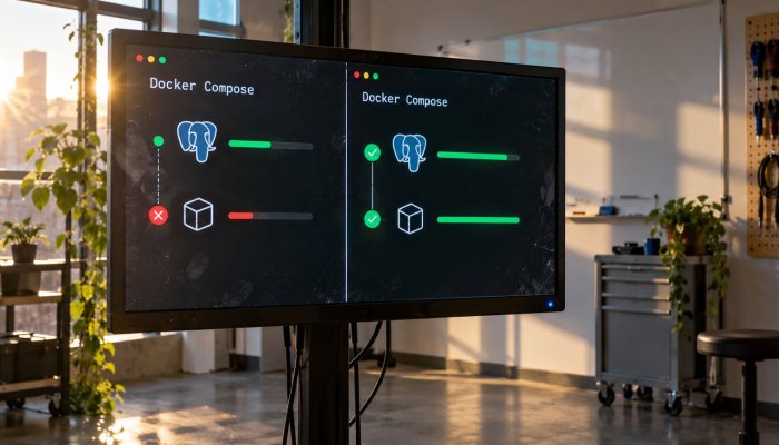 depends_on não espera o banco — use healthcheck para evitar a corrida