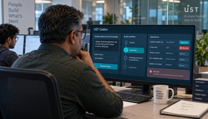 UST Codon পাঁচ enterprise platform-এ লিখবে—অজানা action নিজেই থামবে