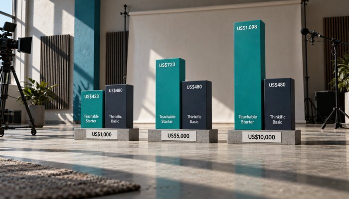Teachable ou Thinkific: vender pouco torna a comissão decisiva