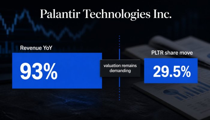 Palantir का राजस्व 93% उछला—ऊँचा मूल्यांकन अब भी कठिन सवाल है