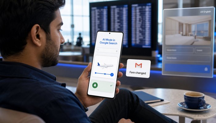 Google AI Mode में उड़ान अलर्ट वैश्विक, होटल बुकिंग अभी US तक