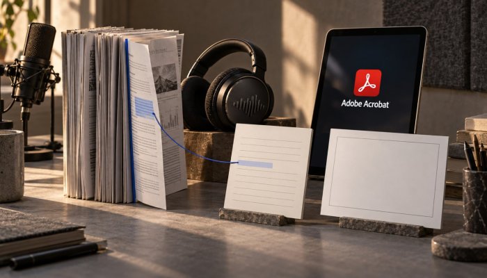 Acrobat mengubah PDF menjadi podcast—kutipan sumber tetap harus diperiksa