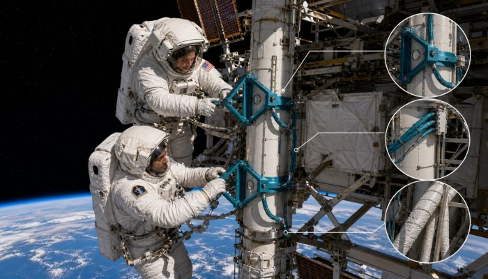 La ISS gana su último soporte solar tras seis horas y media en el exterior