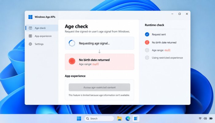Windows Age API जन्मतिथि नहीं देगा—और अभी कॉल खाली लौट सकती है