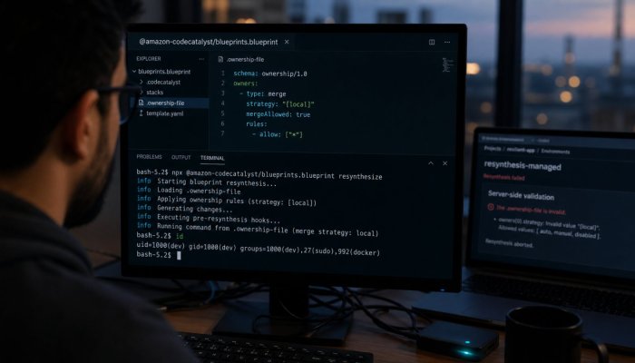 Blueprint do CodeCatalyst executa comandos — só o pacote exige ação
